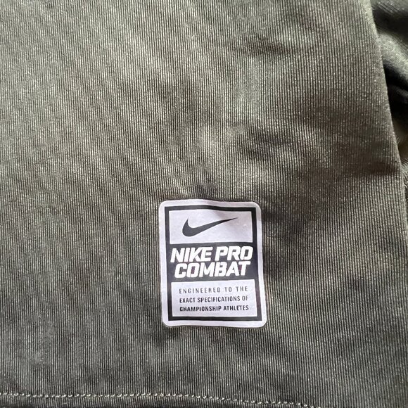 NIKE Dri-Fit Long Sleeve Pro Combat Shirt Olive Army Green & Black | Size L - Picture 6 of 9